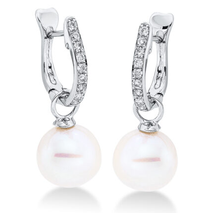 Ohrschmuck Weißgold 18kt 0,18 Diamantschmuck mit 18 Diamanten Süßwasserperle 9 mm - 2N783