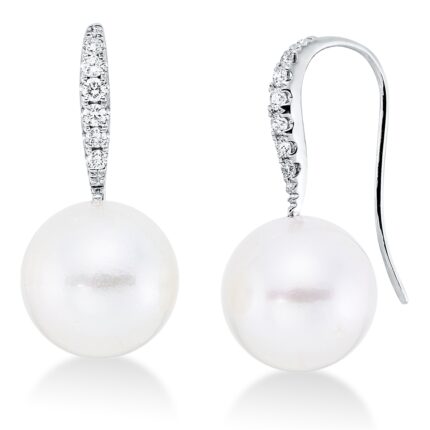 Ohrhänger Weißgold 18kt 0,32 Diamantschmuck mit 12 Diamanten Süßwasserperle 11 mm - 2P157