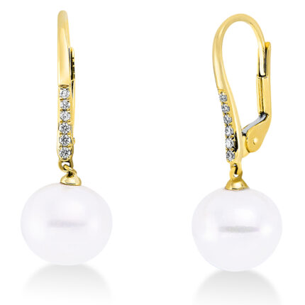 Ohrschmuck Gelbgold 18kt 0,07 Diamantschmuck mit 12 Diamanten Süßwasserperle 10 mm - 2Q699