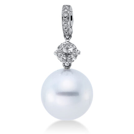 Anhänger Weißgold 18kt 0,36 Diamantschmuck mit 11 Diamanten Südseeperle 12 mm - 3F913