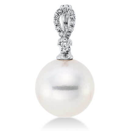 Anhänger Weißgold 18kt 0,06 Diamantschmuck mit 2 Diamanten Südseeperle 10 mm - 3F974