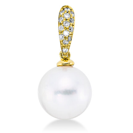 Anhänger Gelbgold 18kt 0,10 Diamantschmuck mit 14 Diamanten Südseeperle 9 mm - 3G907