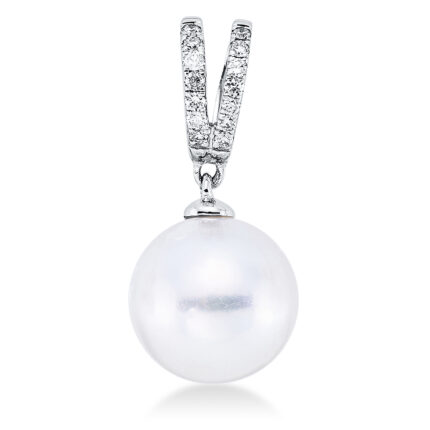 Anhänger Weißgold 18kt 0,08 Diamantschmuck mit 14 Diamanten Südseeperle 9,5 mm - 3G916