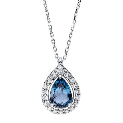 Collier Weißgold 18kt 0,12 Diamantschmuck Farbstein 0,85 ct - 4K356