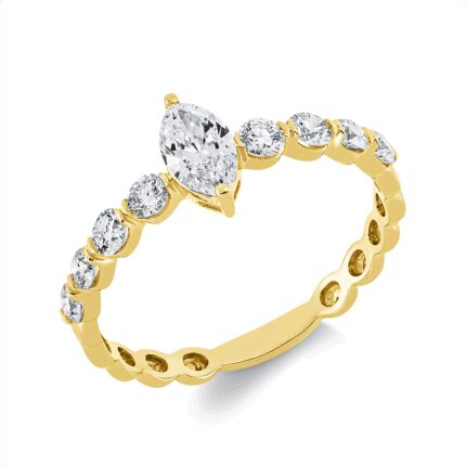 Solitaeire Gelbgold 18kt 0,72 Diamantringe mit 9 Diamanten - 1GV89