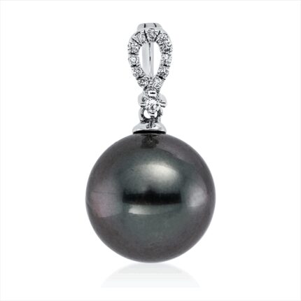 Anhänger Weißgold 18kt 0,06 Diamantschmuck mit 2 Diamanten Tahiti 11 mm - 3G041