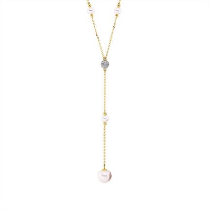 Collier Gelbgold 18kt 0,08 Diamantschmuck mit 8 Diamanten Süßwasserperle 4 mm - 4O090