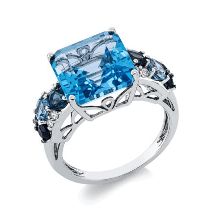 Farbstein 4er-Krappe Weißgold 18kt 0,13 Diamantringe Farbstein 9,65 ct - 1HH61