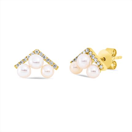 Ohrstecker Gelbgold 18kt 0,09 Diamantschmuck mit 22 Diamanten Zuchtperle 3 mm - 2U602