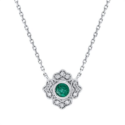 Collier Weißgold 18kt 0,07 Diamantschmuck Farbstein 0,18 ct - 4O180