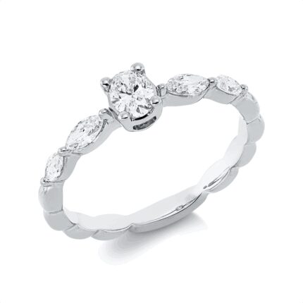 Solitaeire Weißgold 18kt 0,55 Diamantringe mit 5 Diamanten - 1HN89