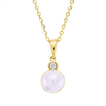 Collier Gelbgold 18kt 0,02 Diamantschmuck mit 1 Diamanten Zuchtperle 5,8 mm - 4O398