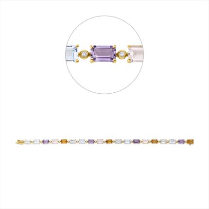 Armband 4er-Krappe Gelbgold 18kt 0,22 Diamantschmuck Farbstein 11 ct - 5F645