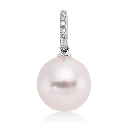 Anhänger Weißgold 18kt 0,06 Diamantschmuck mit 9 Diamanten Süßwasserperle 11 mm - 3G601