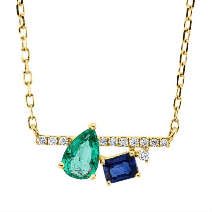 Collier Gelbgold 18kt 0,06 Diamantschmuck Farbstein 0,56 ct - 4O585