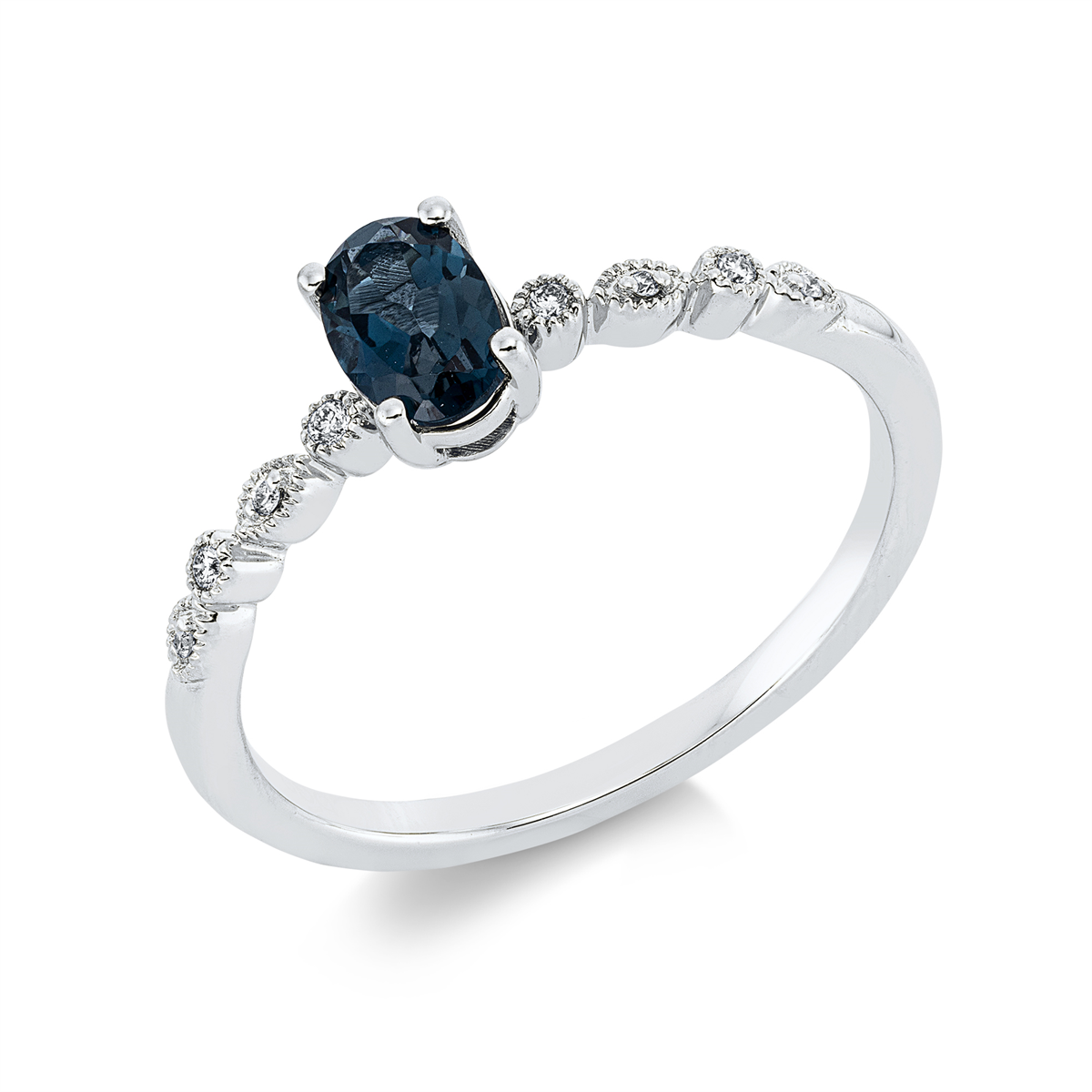 1IE13W Farbstein 4er-Krappe Weißgold 18kt 0,03 Diamantringe Farbstein 0,6 ct - 1IE13 – Bild 1
