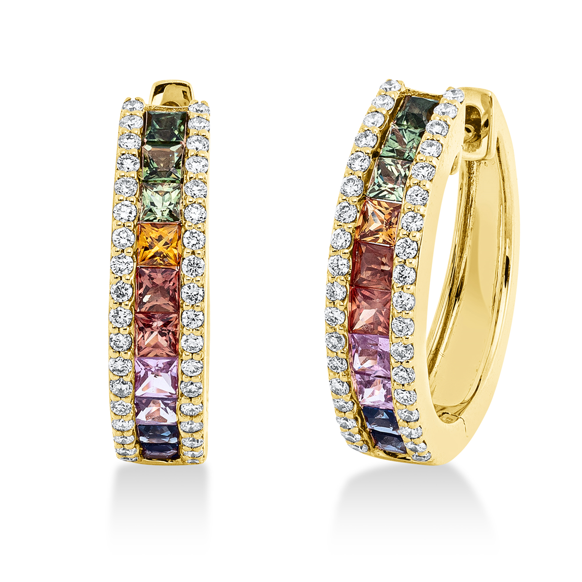 2R924G Creolen Gelbgold 18kt 0,29 Diamantschmuck Farbstein 1,11 ct - 2R924 – Bild 1