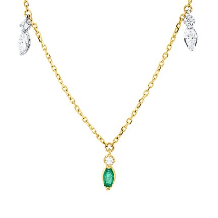 Collier Gelbgold / Weißgold 18kt 0,20 Diamantschmuck Farbstein 0,24 ct - 4P371