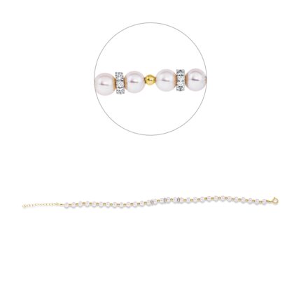 Armband Gelbgold / Weißgold 18kt 0,18 Diamantschmuck mit 30 Diamanten Zuchtperle 4 mm - 5G158